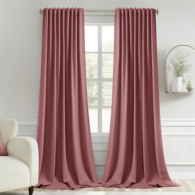 MIULEE Dusty Rose Back Tab Blackout Curtains 52x102 Inch Long 2 Panels Set | by MIULEE