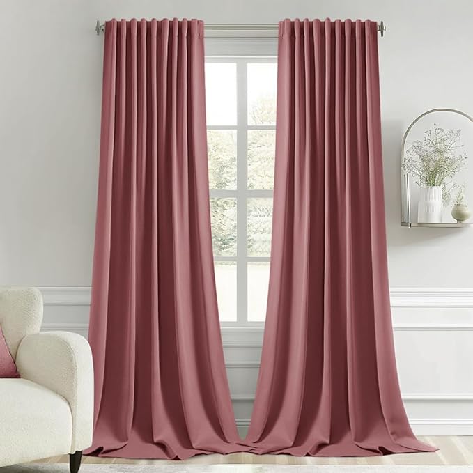 MIULEE Dusty Rose Back Tab Blackout Curtains 52x96 Inch Long 2 Panels Set | Rod by MIULEE