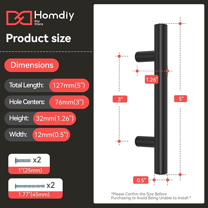homdiy Black Cabinet Handles 10Pack 3inch Hole Center Kitchen Drawer Pulls and Knobs Stainless Steel Cabinet Hardware for Bathroom, Cupboard