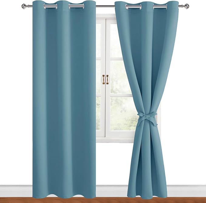 Blackout Curtains for Bedroom, 42 x 84 Inches, Stone Blue, 2 Panels | Thermal by Hiasan