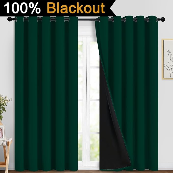 Yakamok Dark Green 100% Blackout Curtains 84 Inches Long 70" Wide 2 Panels | - Image 2