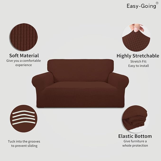 Easy-Going Stretch Loveseat Couch Covers Washable Coffee | 1-Piece Loveseat - Image 3