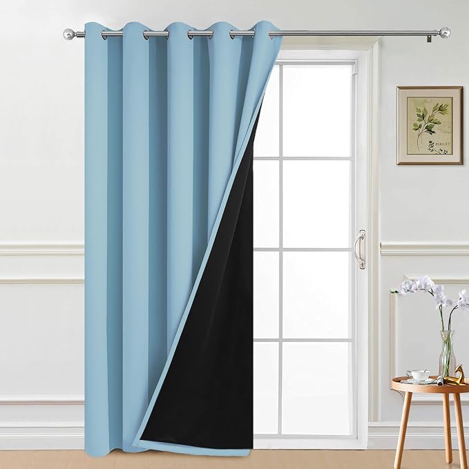 Yakamok Sky Blue Blackout Patio Door Curtain Panels W70 x L84, 1 Panel | Noise by Yakamok
