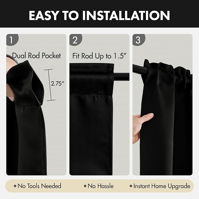MIULEE 84 Inch Length Black Blackout Bedroom Curtains Set of 4 | Thermal - Image 7