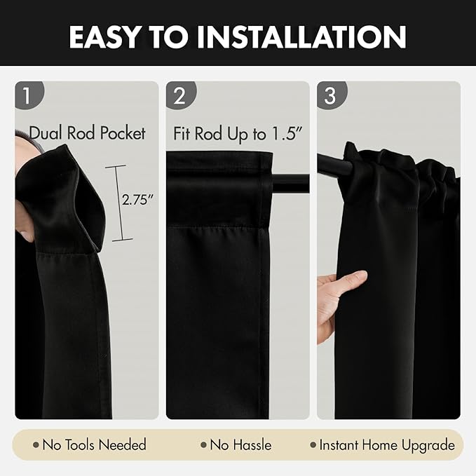 MIULEE Set of 4 Black 45 Inch Short Blackout Kitchen Window Curtains | Bedroom - Image 5