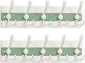 SKOLOO Coastal Wall Mounted Coat Rack - 17" Beach House Entryway Wooden Coat Hook with 5 Hooks for Hanging Coats, Hats or Towels, Oceanfront Cottage Core Collection, White & Green, Pack of 2