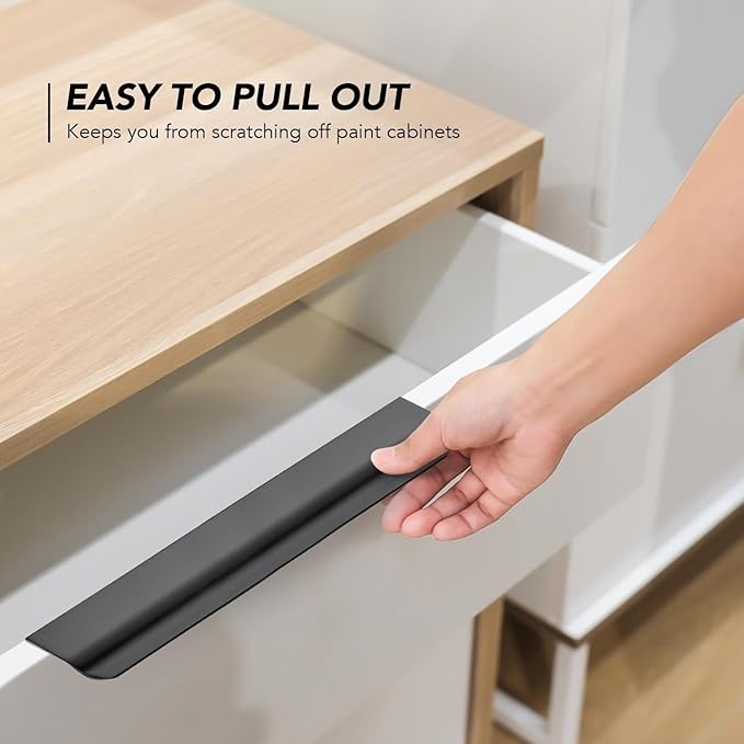 Ravinte Hardware 6 Pack Black Cabinet Handles, 7.8 Inch (200mm) Finger Edge Pulls, 6-1/4 Inch Hole Center, Finger Pulls for Cabinets