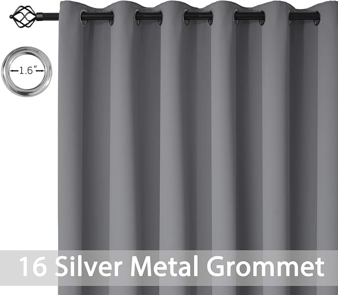 Yakamok Grey Room Darkening Curtains 96 inch Gray Sliding Door Drapes | 1 - Image 4
