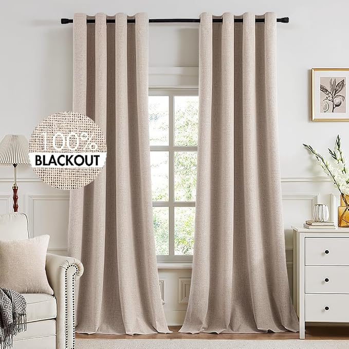 MIULEE 100% Blackout Linen Curtains by MIULEE
