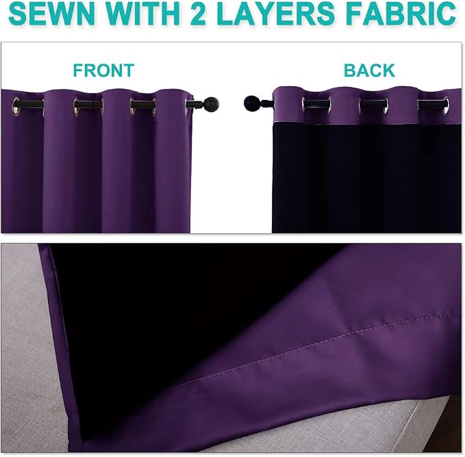 NICETOWN Full Shade Curtain Panels, Royal Purple, 42 x 72 inch, Pair of Energy - Image 5