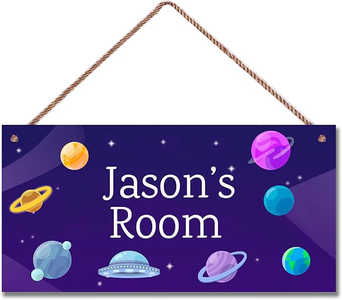 Personalized Signs Stars Planet Wall Hanging Sign for Little Man Cave, Motivational Hanging Plaque Sign Outer Space Room Wall Art Decor, Alien Ship Nursery Decor for Boys Room Kids Bedroom