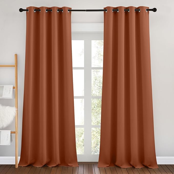 NICETOWN Burnt Orange Room Darkening Curtains for Living Room, Grommet Thermal Curtains Light & Sound Reducing Window Treatments for Bedroom/Home Family, W46 x L102