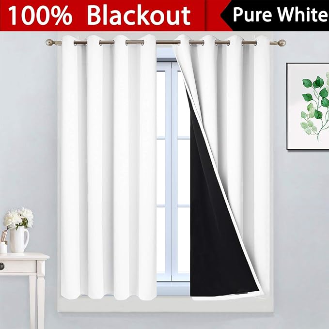 Yakamok Pure White 100% Blackout Curtains 45 Inches Long 52" Wide 2 Panel | - Image 2