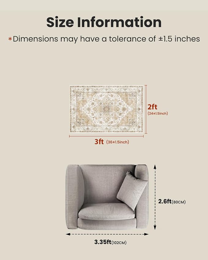 AMADA HOMEFURNISHING 2x3 Washable Area Rug, Low-Profile Entryway Rug - Image 2