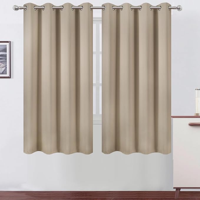 Khaki Blackout Curtains 66 x 63 Inch Length/Set of 2 Curtain Panels/Thermal by Lemomo