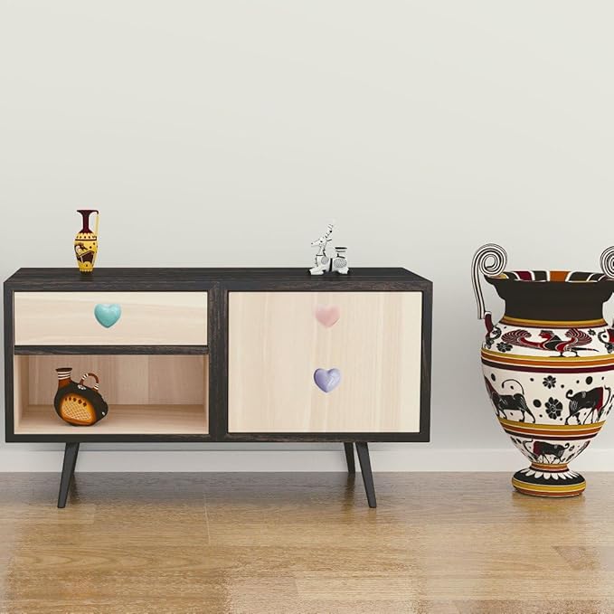 Ceramic Drawer Knobs Heart Shape Colorful Heart Cabinet Dresser Pulls Handles with 3 Sized Screws, Kitchen Furniture Knobs for Closet Cupboard Wardrobe (Mixed Color, 6 Pack) (6packmixcolor)
