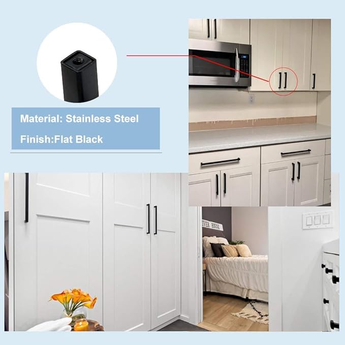 Goldenwarm 10 Pack Black Square Bar Cabinet Pull Drawer Handle Stainless Steel Modern Hardware for Kitchen and Bathroom Cabinets Cupboard,Center to Center 7-1/2in(192mm) Black Kitchen Drawer Pulls