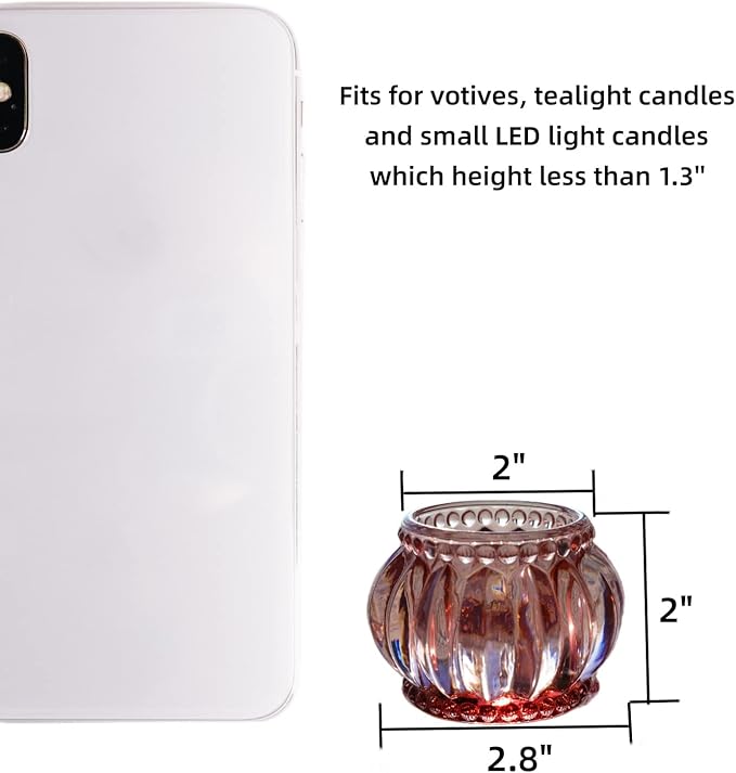 Woho Rose Gold Tealight Candle Holder Set of 6 for Valentines Day Decor, Glass Tea Lights Candle Holder for Wedding Party, Votive Candle Holders for Table Centerpiece