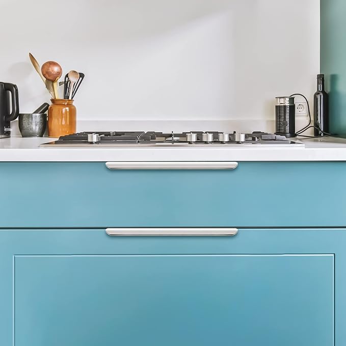 Ravinte Hardware 8 Pack Silver Cabinet Handles, 11.8 Inch (300mm) Finger Edge Pulls, 8.8 Inch Hole Center, Finger Pulls for Cabinets
