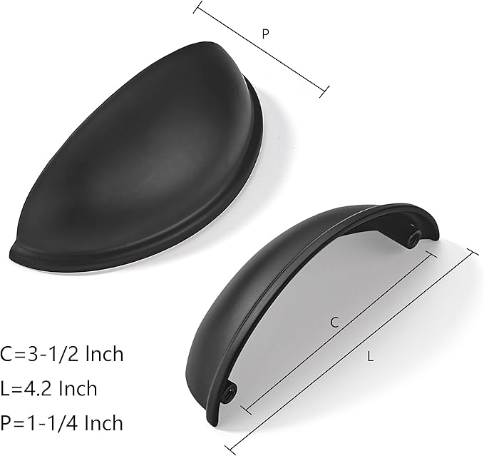 khtumeware 2 Pack 3-1/2" Drawer Pulls Matte Black Cabinet Cup Pulls Kitchen Hardware Cabinet Handles Drawer Handles Knobs 3.5 inch Hole Center