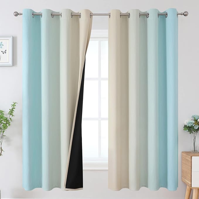 Aqua and Beige Ombre Blackout Curtains by ESTELARTEXTILER