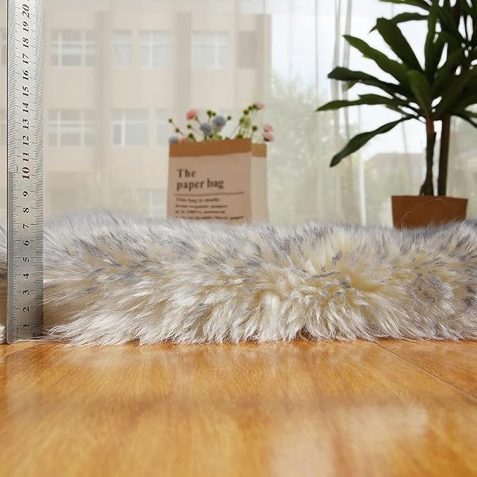 HUAHOO Premium Genuine Sheepskin Rug White Grey Real Australia Sheepskin - Image 7
