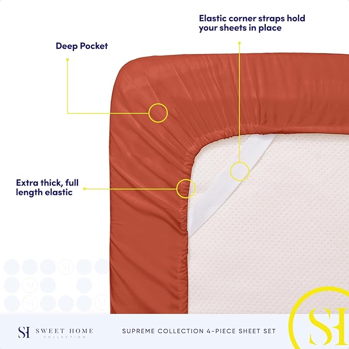 Twin Sheets - Breathable Luxury Sheets with Full Elastic & Secure Corner Straps Built In - 1800 Supreme Collection Extra Soft Deep Pocket Bedding Set, Sheet Set, Twin, Rust
