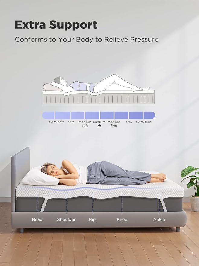 PERLECARE 3 Inch Gel Memory Foam Mattress Topper for Pressure Relief, Premium Soft Cooling Sleep, Non-Slip Design with Removable & Washable Cover, CertiPUR-US Certified - Queen