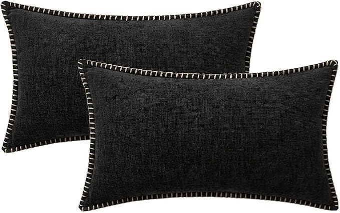 MIULEE Decorative Lumbar Throw Pillow Covers 12x20 Inch Black 2 Pack | - Image 6