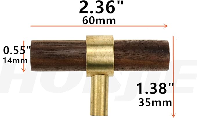 Drawer 2.36"/60mm Pulls Brass Walnut Kitchen Wardrobe Cabinet Hardware Pull Handle Single Hole with Screw, 12Pcs