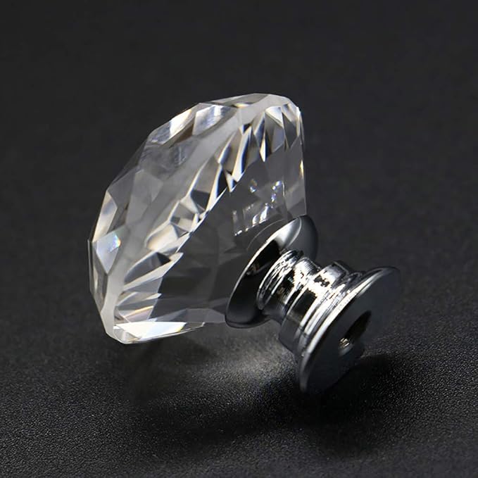 Joyhey 2 Pack 30 mm Diamond Shaped Glass Crystal Knobs with 3 Size Screws for Cabinet, Drawer, Cupboard, Dresser