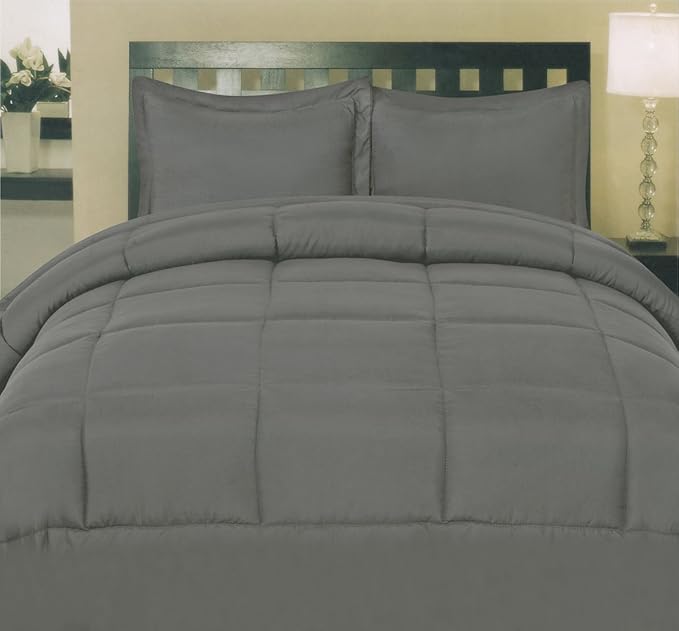 Sweet Home Collection 5 Piece Comforter Set Bag Solid Color All Season Soft Down Alternative Blanket & Luxurious Microfiber Bed Sheets, Gray, Twin (Pack of 4)