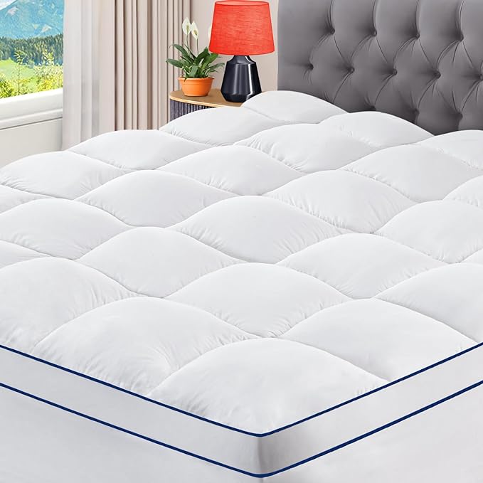CYMULA RV King Mattress Topper, Cooling Mattress Pad Cover, Extra Thick Pillow Top Mattress Topper with 8-21 Inch Elasticated Deep Pockets, Plush Down Alternative Fill Mattress Protecto