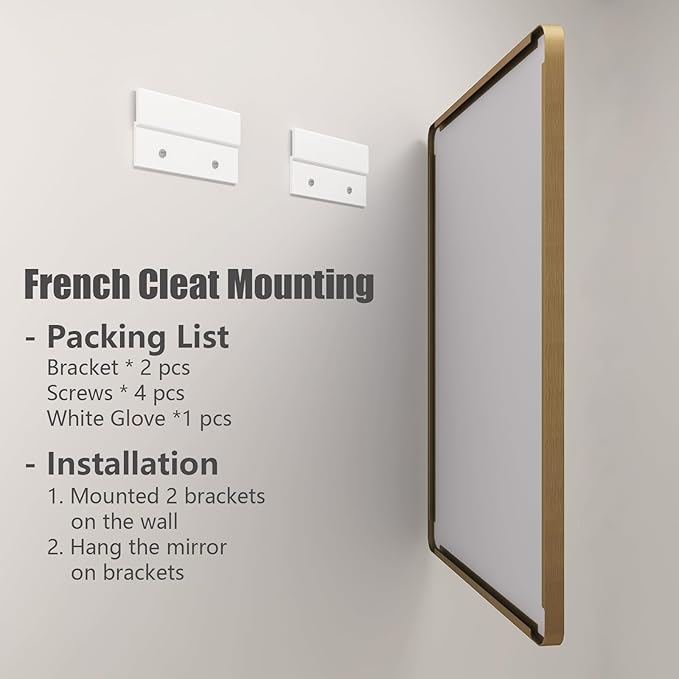 48x40 Gold Bathroom Mirror, Brushed Metal Frame Gold Vanity Mirror, Large Rectangle Mirror for Wall, Rounded Corner, Shatterproof, Anti-Rust (Horizontal/Vertical)