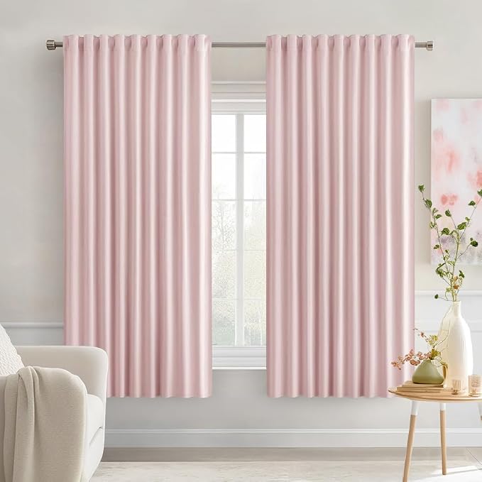 MIULEE Light Pink Back Tab Blackout Curtains 52x63 Inches Long 2 Panels Set | by MIULEE
