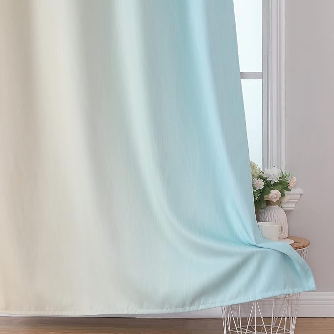 Aqua and Beige Ombre Blackout Curtains 63 Inch - Image 6