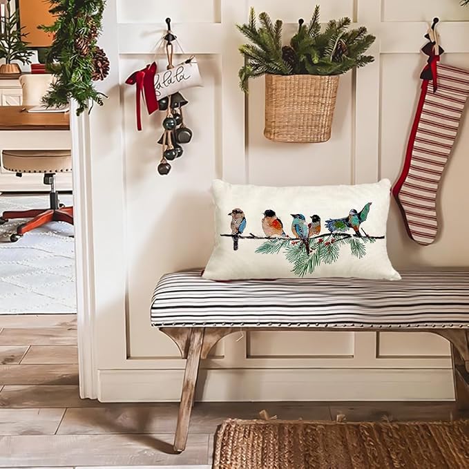 RABUSOFA Christmas Pillow Covers 12x20 Inch Birds Christmas Decorations - Image 3