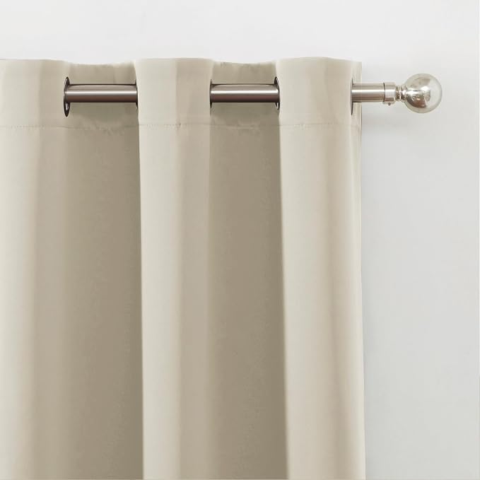 Blackout Curtains 66 x 54 Inch Long Light Beige Curtains Set of 2 Panels Room - Image 6