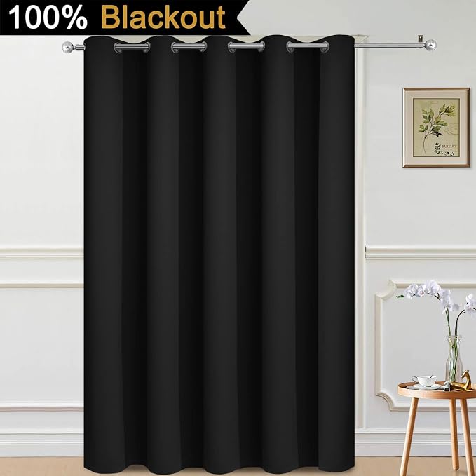 Yakamok Black 100% Blackout Patio Door Curtain Panels W70 x L84, 1 Panel | - Image 2
