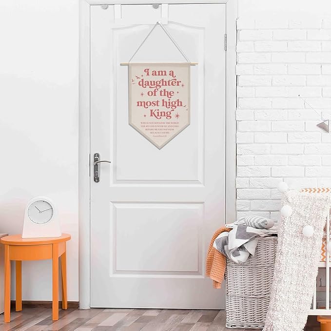 Christian Room Decor Daughter of The King Canvas Hanging Pennant Flag Banner Wall Sign Decor Gift for Nursery Bedroom Playroom Game Room Front Door