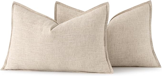 MIULEE Decorative Linen Lumbar Pillow Covers 12x20 Inch Natural Beige | Boho - Image 6
