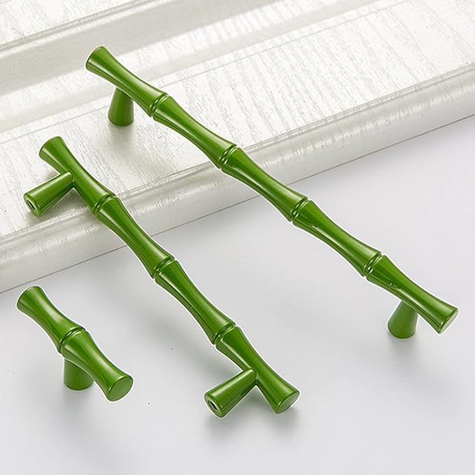 10pcs Cabinet Knobs Single Hole,Bamboo Shape Kitchen Cupboard Dresser Closet Drawer Door Handles Pulls Green