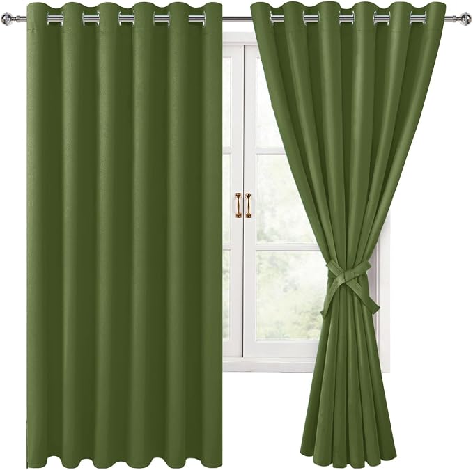 Room Darkening Curtains for Bedroom Olive Green 70x63 Inch 2 Panels | Thermal - Image 8