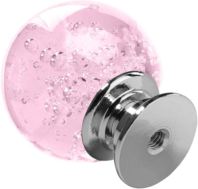 12 Pcs 30mm Round Shape Bubble Crystal Glass Cabinet Knobs with Screws Drawer Knob Pull Handle Used for Kitchen, Dresser, Door, Cupboard (Pink)