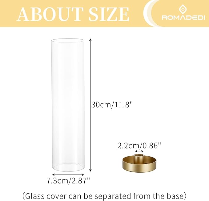 Romadedi Glass Hurricane Candle Holders Gold - 12 Inch Taper Candlestick Holder Bulk Clear Glass Cylinder Table Centerpiece Wedding Decor Party Birthday Christmas Home Decorations, Set of 6