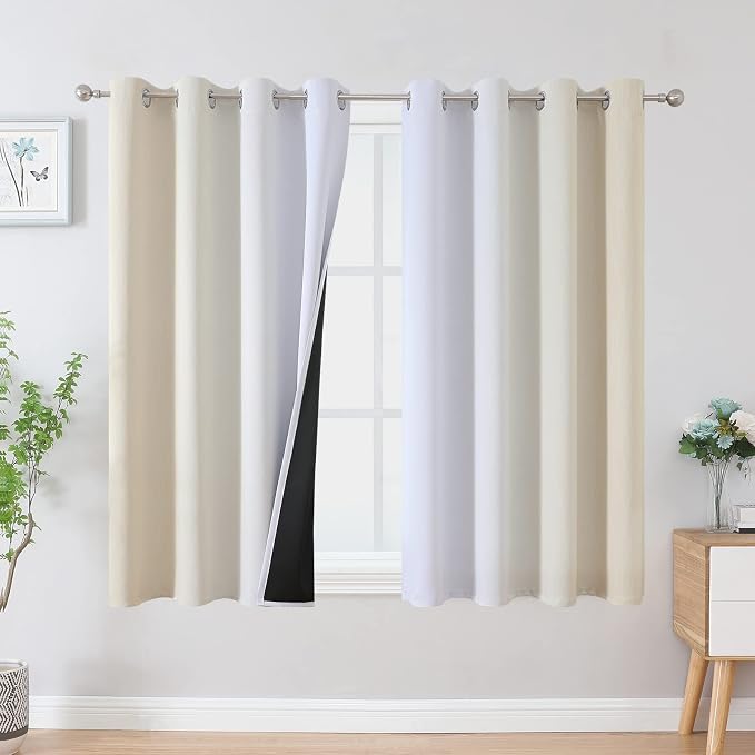 Beige and Greyish White Ombre Blackout Curtains by ESTELARTEXTILER