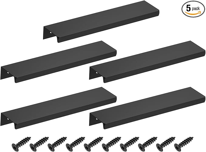 uxcell Cabinet Finger Edge Pull, 5pcs 150mm / 5.91" Aluminum Alloy Back Mount Hidden Cabinet Pulls Concealed Handle for Home Kitchen Drawer Cabinet, Black