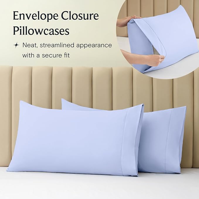 LuxClub 3 PC Sheet Set Bed Sheets Deep Pockets 16" Eco Friendly Wrinkle Free Cooling Machine Washable Hotel Bedding Silky Soft - Sky Blue Twin XL