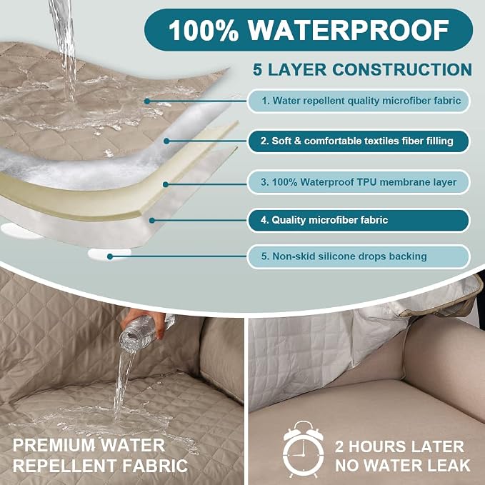 Turquoize 100% Waterproof Sofa Covers Chaise Lounge L Shape Sofa Protector Slip - Image 3