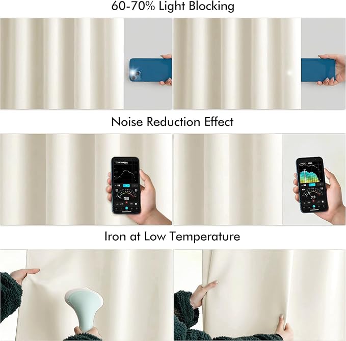 MIULEE Beige White Back Tab Blackout Curtains 52x102 Inch Long 2 Panels Set | - Image 5